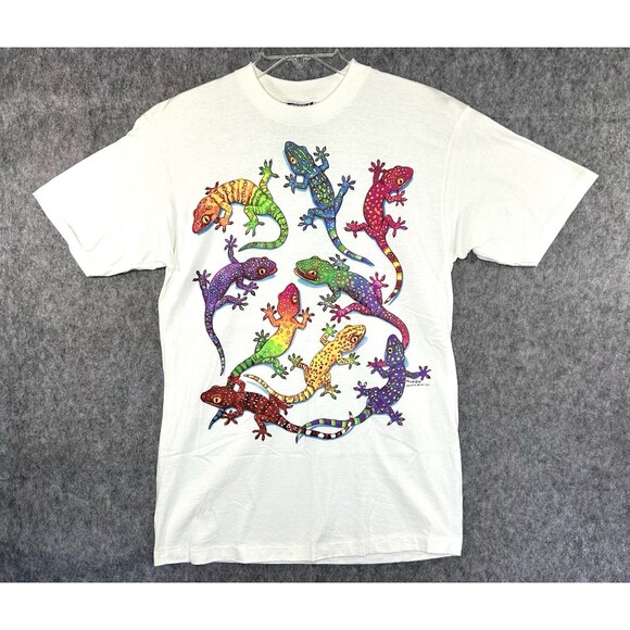 Vintage Eckler Iguana Shirt 1996 Fluorescent Women’s Medium Graphic Print - Picture 1 of 12